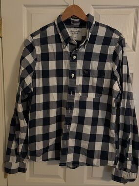 Abercrombie & Fitch Navy and White Buffalo Check Button-Down Shirt